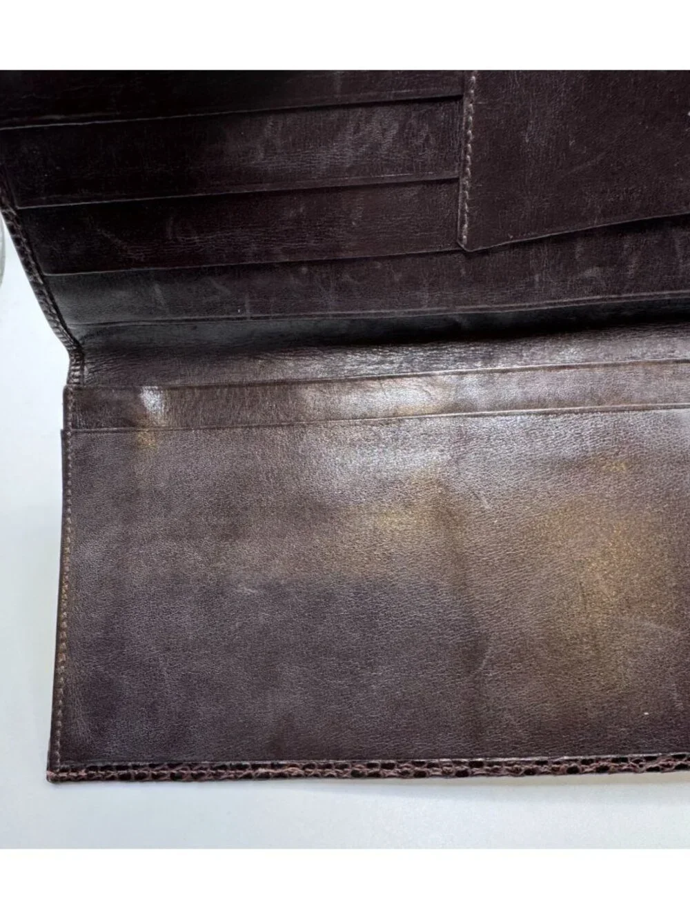 Tiffany & Co Embossed Brown Leather Slim Wallet Checkbook Cover Card Holder